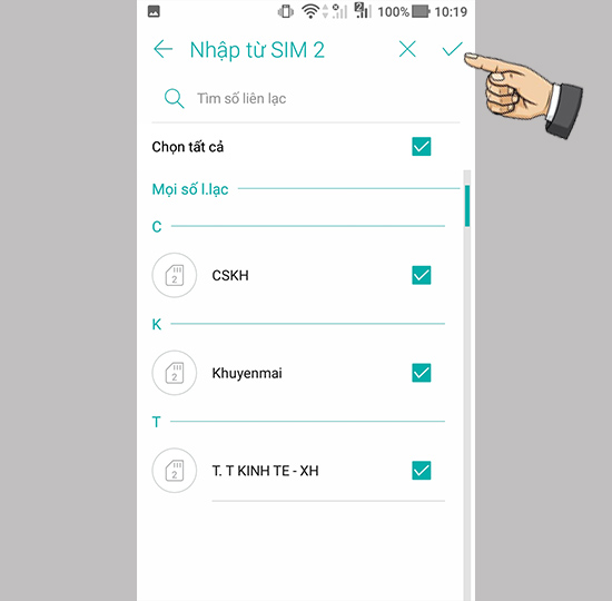 Chọn nhập danh bạ